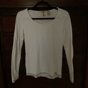 White long sleeve tee with grommet detail